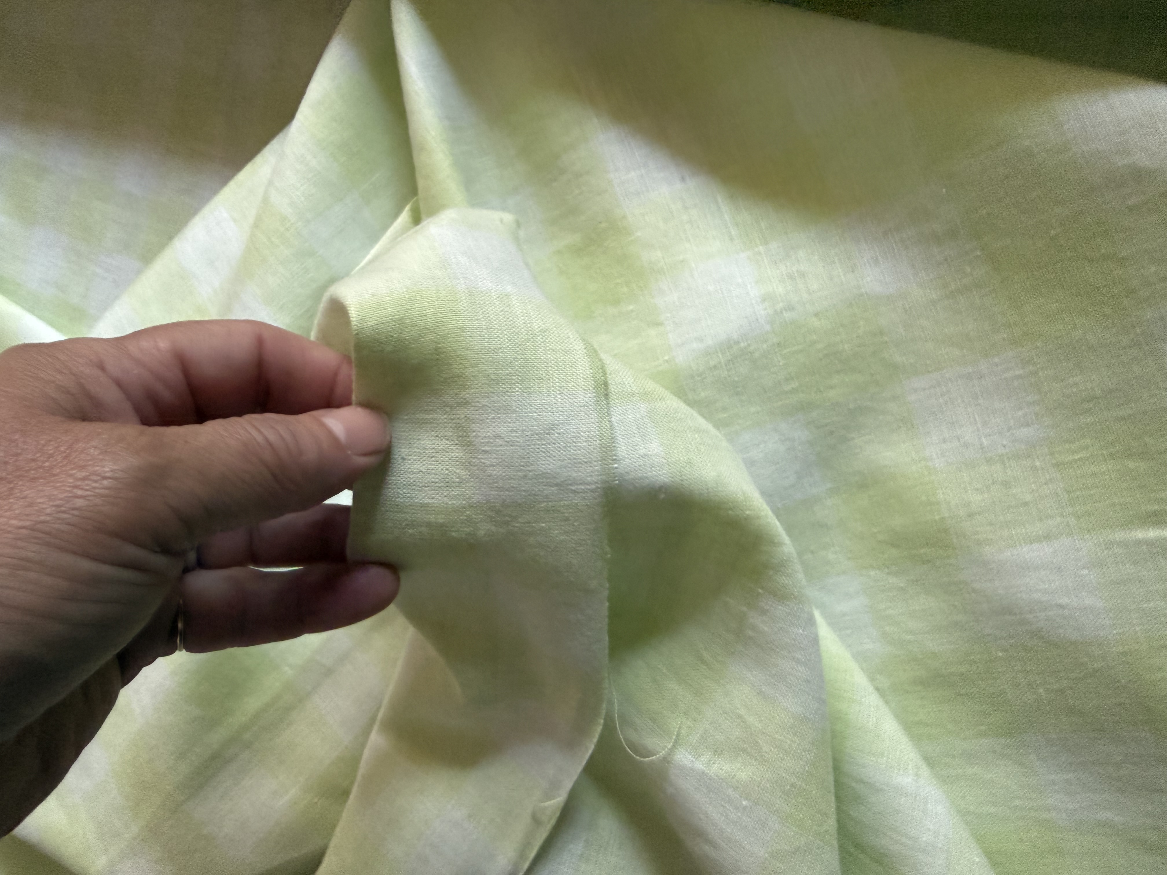 80% Linen/20% Cotton blend, lime green and white gingham