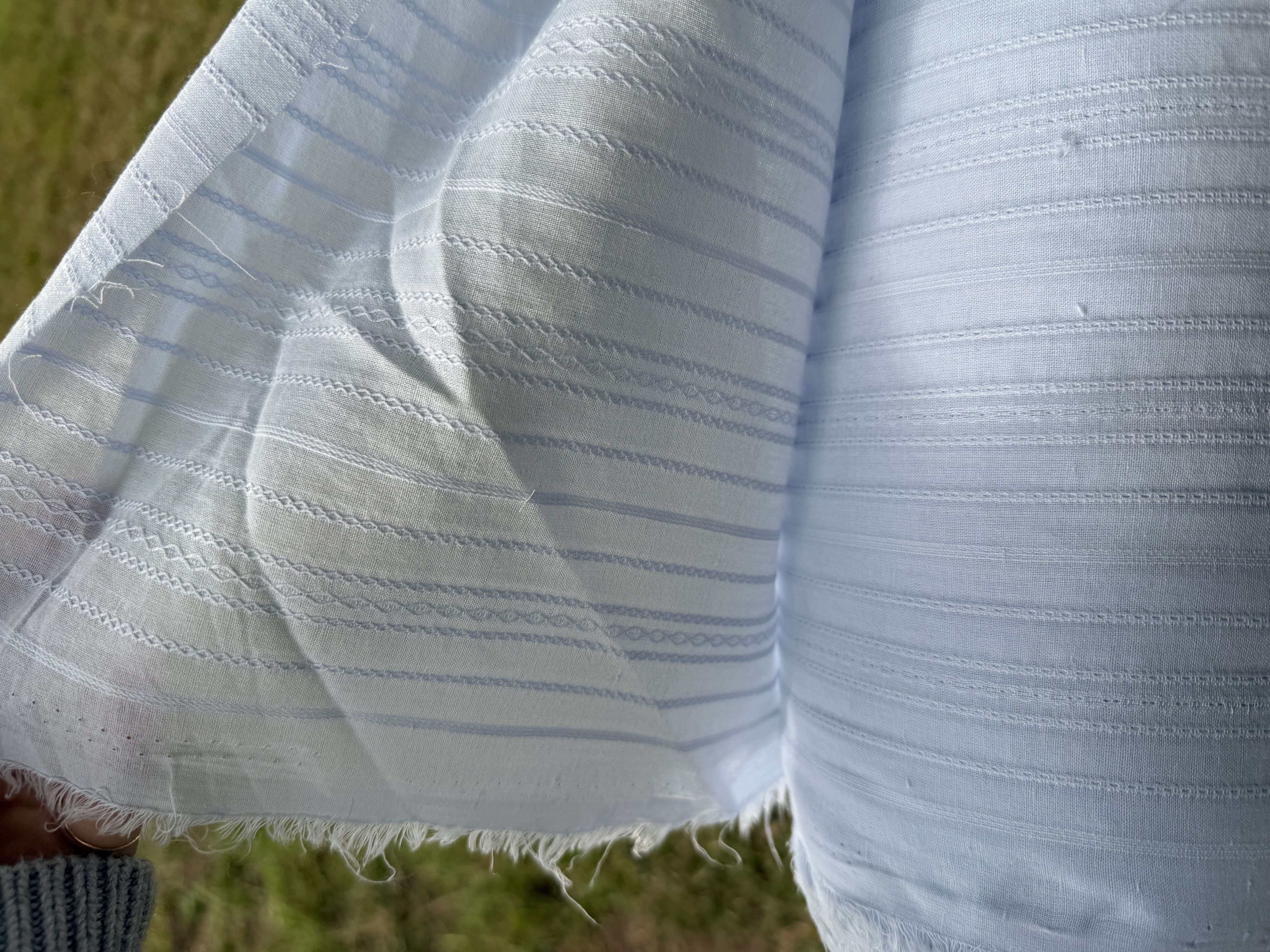 100% Cotton embroidered blue dobby , Australian milled