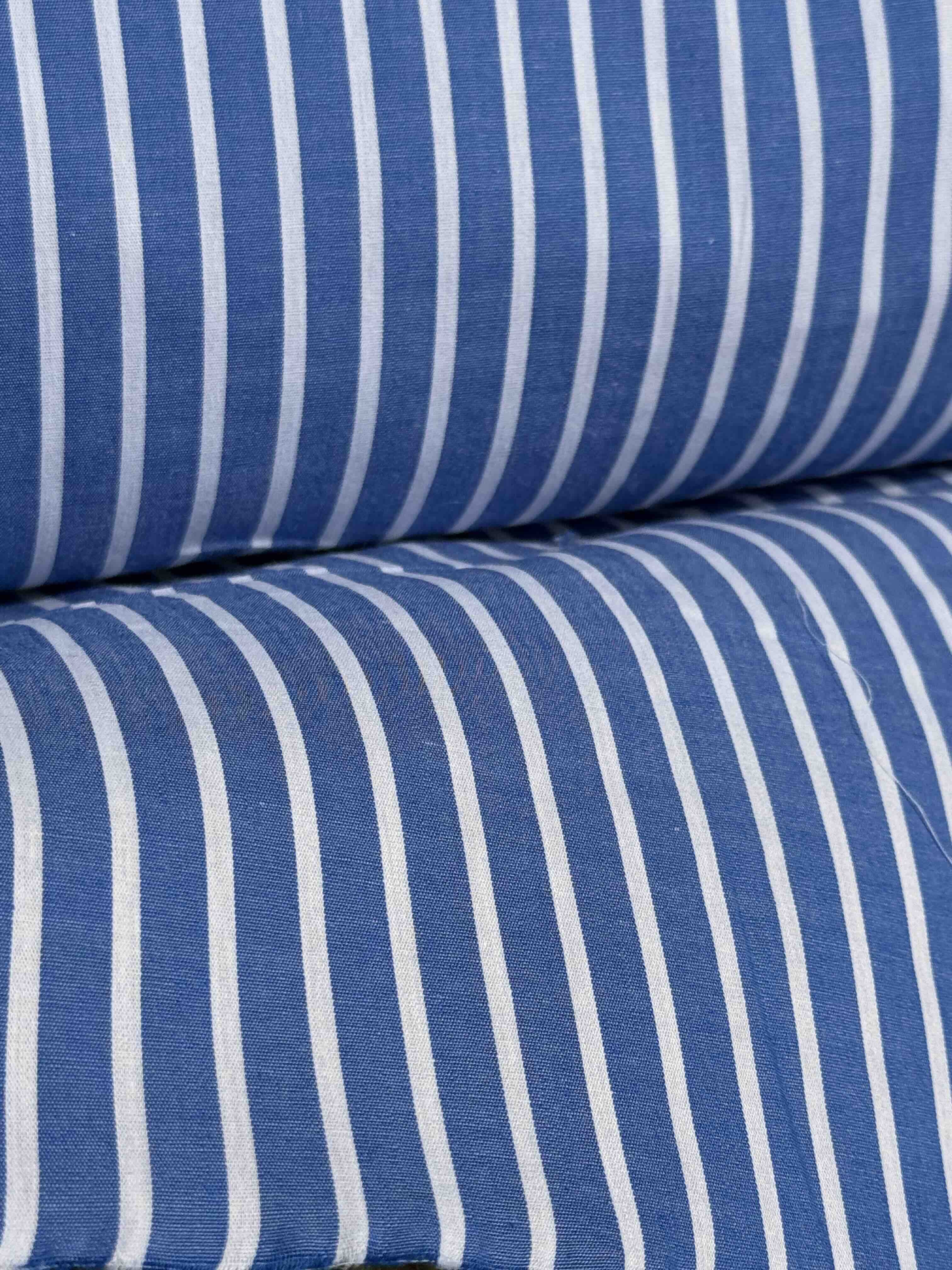 100% cotton, blue and white striped poplin fabric