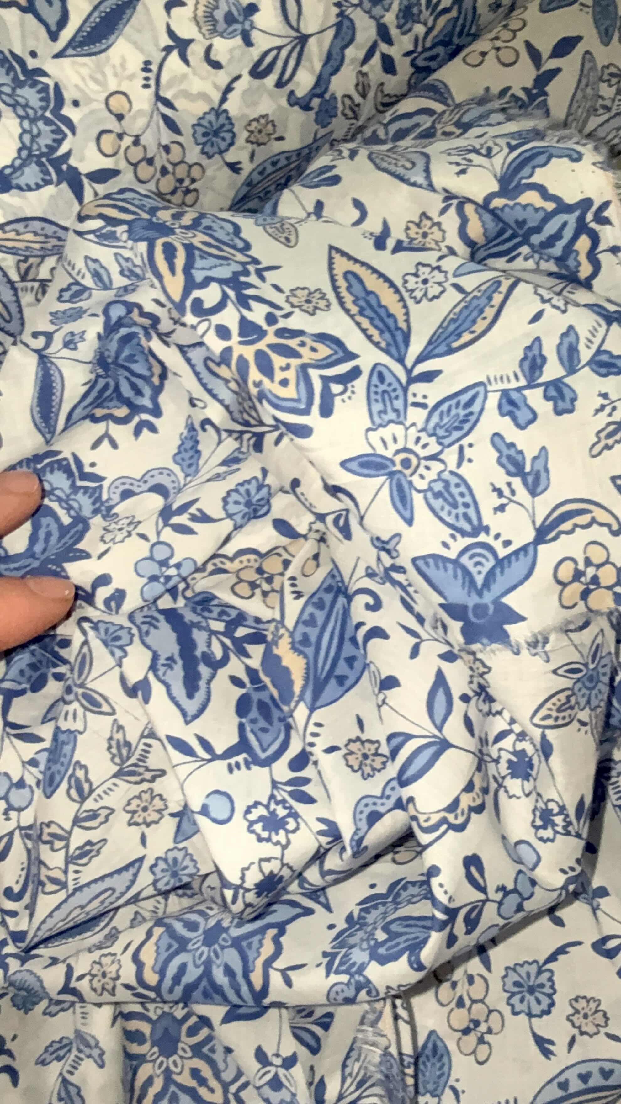 100% cotton, blue and white floral print cotton voile